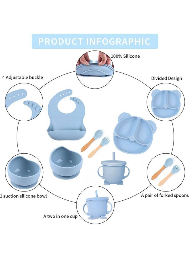 YUJA Silicone Baby Feeding Set, 6Pcs Baby Led Weaning Utensils Set Includes Suction Bowl and Plate, Baby Spoon and Fork, Sippy Cup with Straw and Lid, Baby Feeding Supplies - Image 2